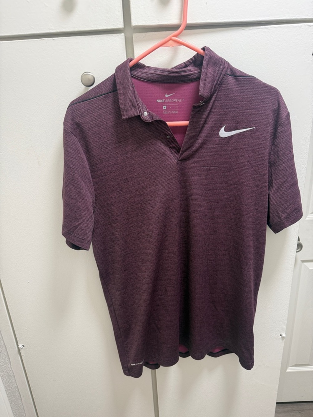 Maroon Heather Performance Polo with White Swoosh, Nike Brand
